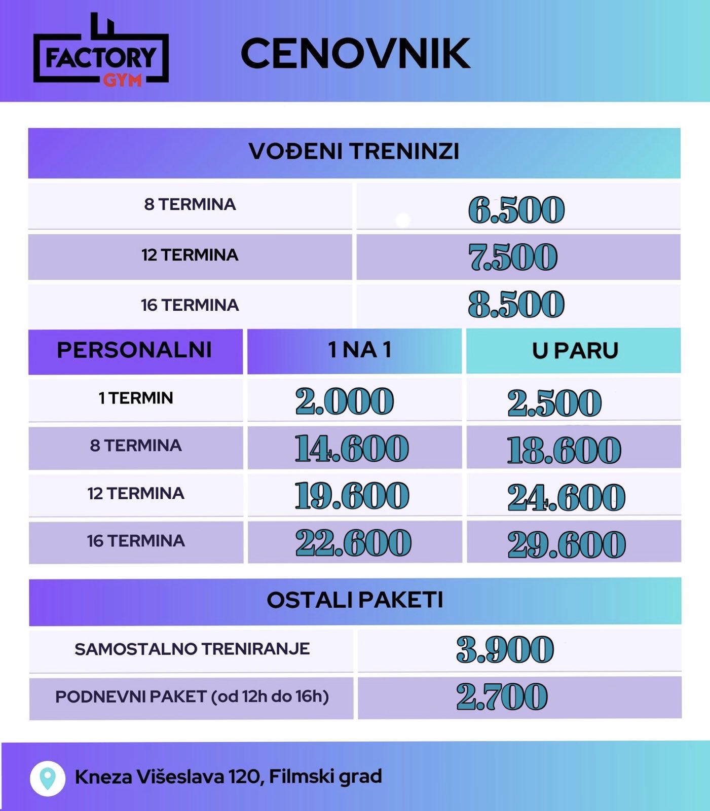 Factory gym cenovnik